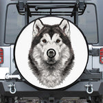 Hand Drawn Alaskan Malamute Print Tire Cover With Camera Hole