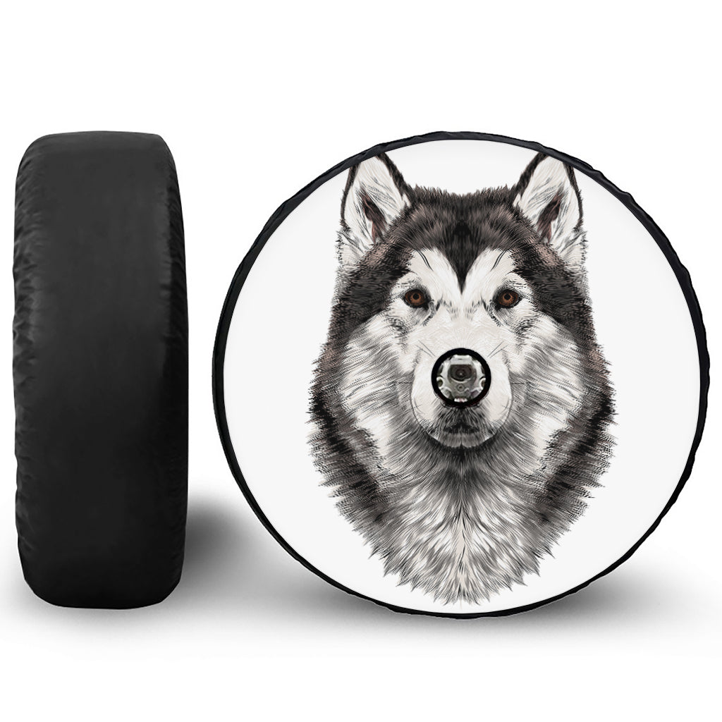 Hand Drawn Alaskan Malamute Print Tire Cover With Camera Hole