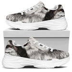 Hand Drawn Alaskan Malamute Print White Chunky Shoes