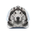 Hand Drawn Alaskan Malamute Print White Mesh Trucker Hat