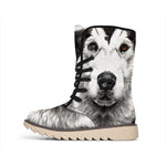 Hand Drawn Alaskan Malamute Print Winter Boots