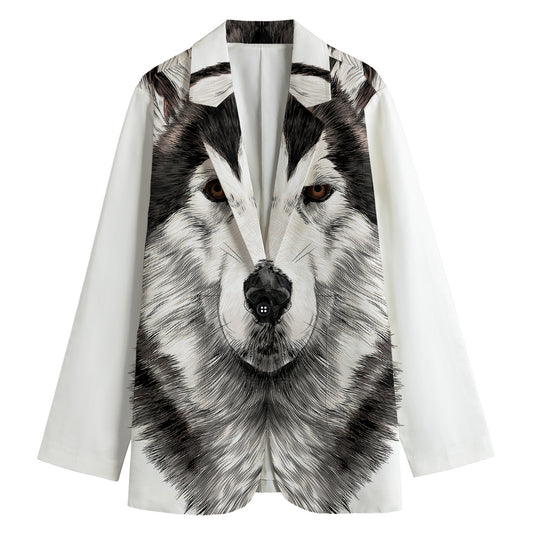 Hand Drawn Alaskan Malamute Print Women's Blazer