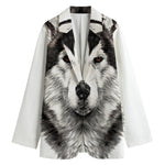 Hand Drawn Alaskan Malamute Print Women's Blazer