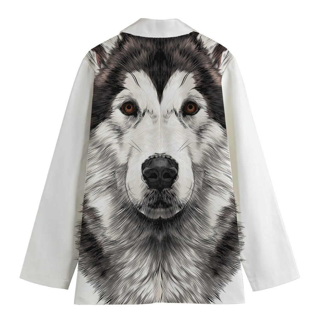 Hand Drawn Alaskan Malamute Print Women's Blazer