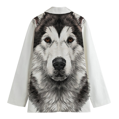 Hand Drawn Alaskan Malamute Print Women's Blazer