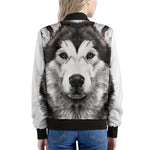 Hand Drawn Alaskan Malamute Print Women's Bomber Jacket