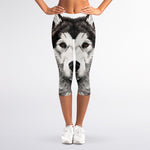 Hand Drawn Alaskan Malamute Print Women's Capri Leggings