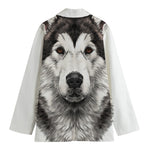 Hand Drawn Alaskan Malamute Print Women's Cotton Blazer
