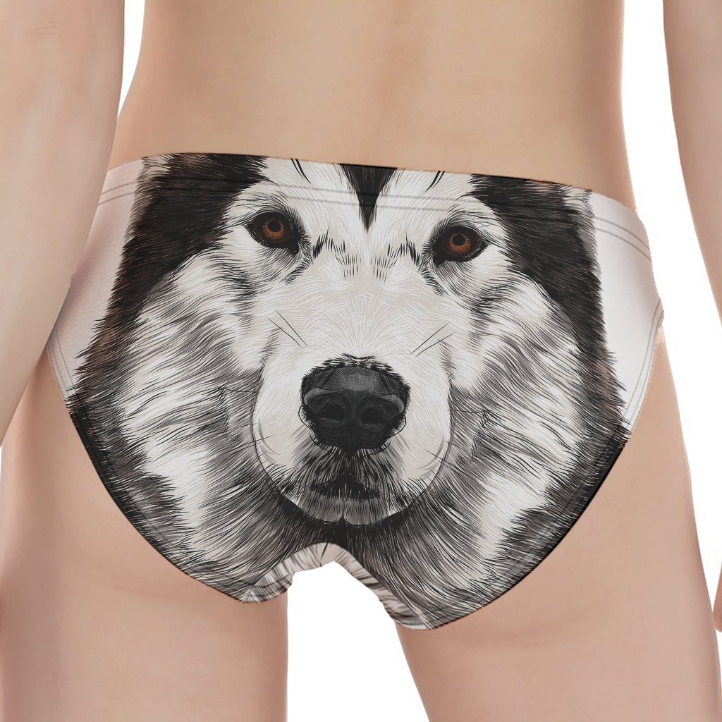 Hand Drawn Alaskan Malamute Print Women's Panties