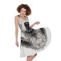 Hand Drawn Alaskan Malamute Print Sleeveless Knee Length Dress