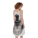 Hand Drawn Alaskan Malamute Print Women's Sleeveless Dress