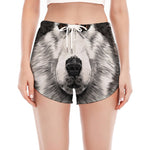 Hand Drawn Alaskan Malamute Print Women's Split Running Shorts