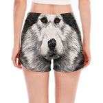 Hand Drawn Alaskan Malamute Print Women's Split Running Shorts