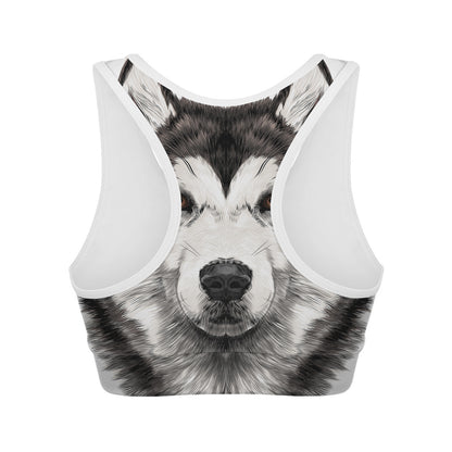 Hand Drawn Alaskan Malamute Print Women's Sports Bra