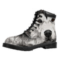 Hand Drawn Alaskan Malamute Print Padded Collar Lace Up Boots