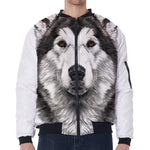 Hand Drawn Alaskan Malamute Print Zip Sleeve Bomber Jacket