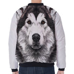 Hand Drawn Alaskan Malamute Print Zip Sleeve Bomber Jacket