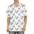 Hand Drawn Chicken Pattern Print Aloha Shirt