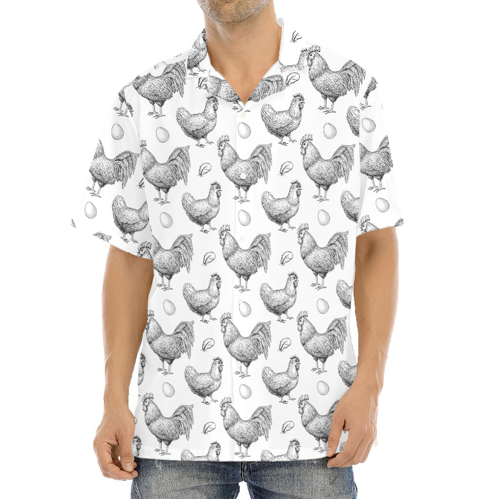 Hand Drawn Chicken Pattern Print Aloha Shirt