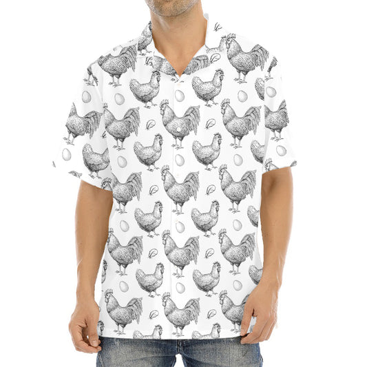 Hand Drawn Chicken Pattern Print Aloha Shirt