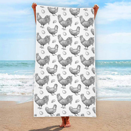 Hand Drawn Chicken Pattern Print Beach Towel