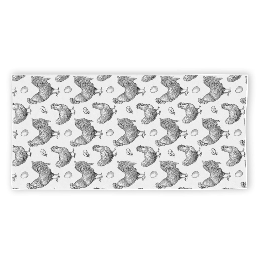 Hand Drawn Chicken Pattern Print Beach Towel