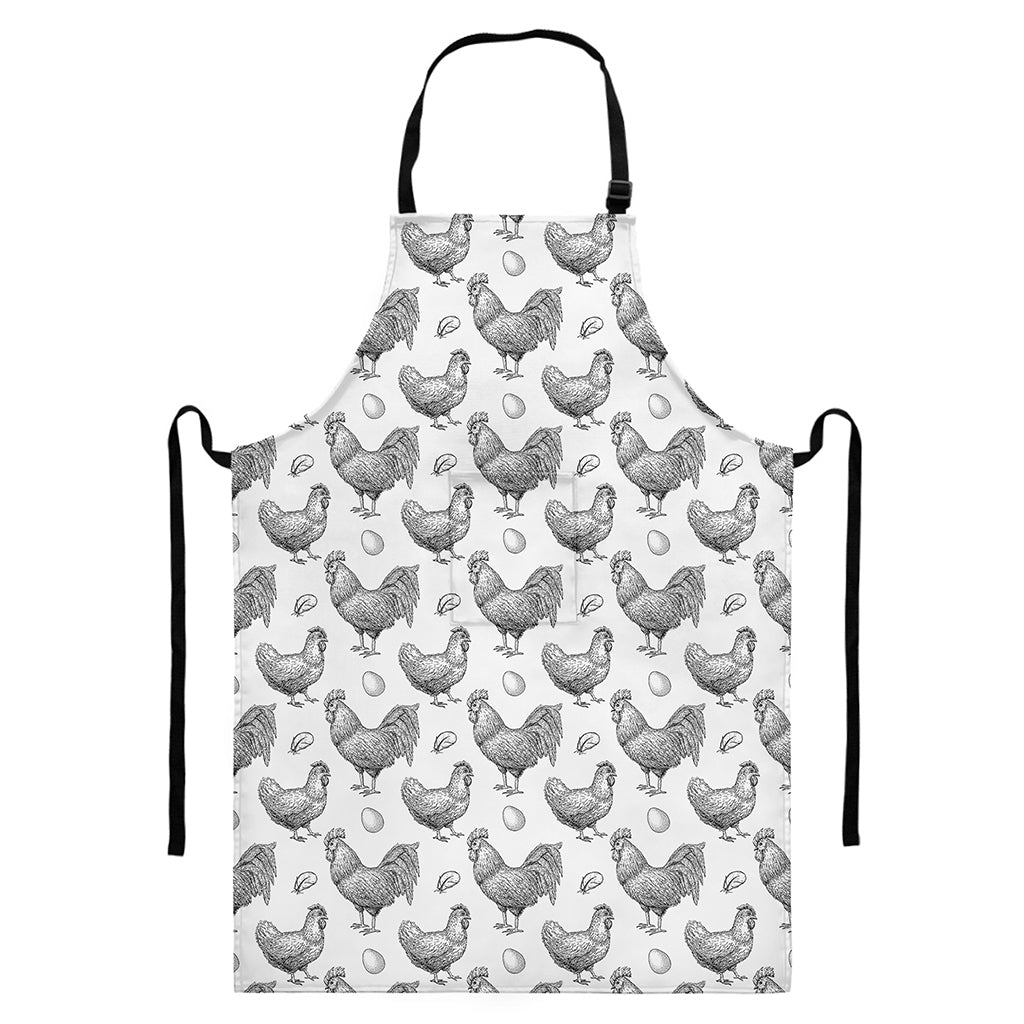 Hand Drawn Chicken Pattern Print Bib Apron With Pocket