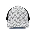 Hand Drawn Chicken Pattern Print Black Mesh Trucker Hat