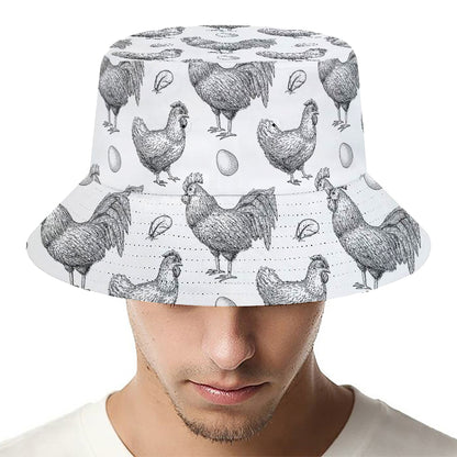 Hand Drawn Chicken Pattern Print Bucket Hat