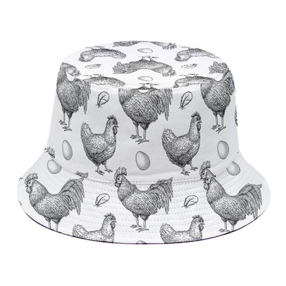 Hand Drawn Chicken Pattern Print Bucket Hat