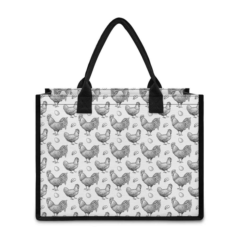 Hand Drawn Chicken Pattern Print Canvas Tote Bag