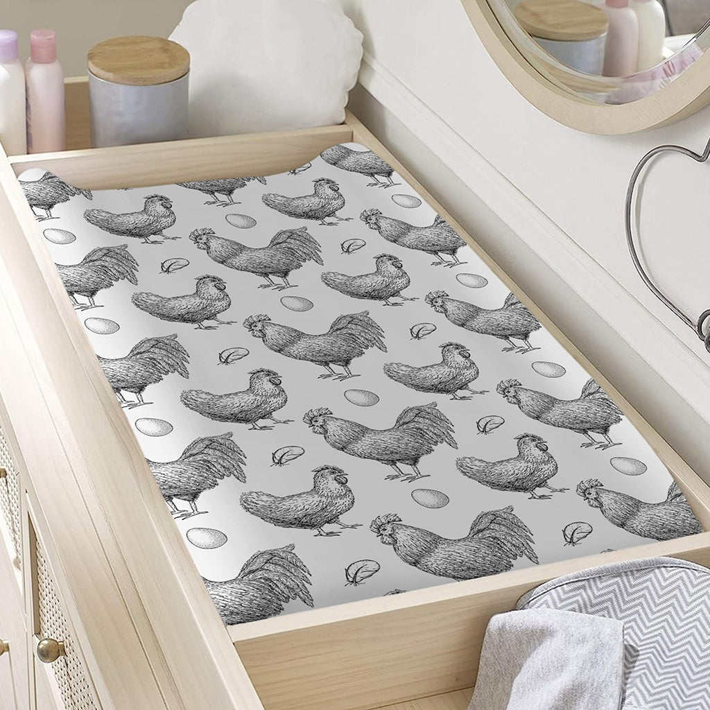 Hand Drawn Chicken Pattern Print Changing Pad Cover