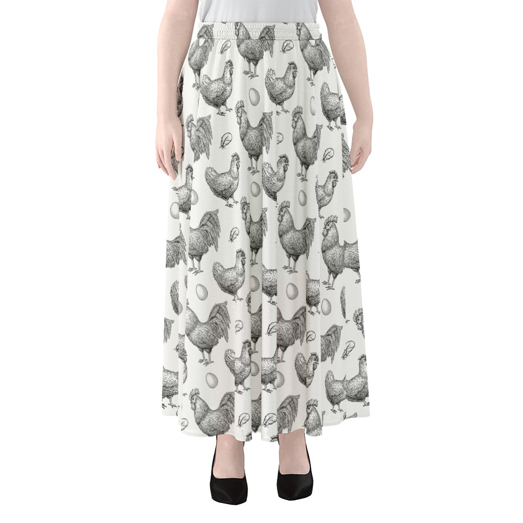Hand Drawn Chicken Pattern Print Chiffon Maxi Skirt