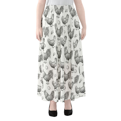 Hand Drawn Chicken Pattern Print Chiffon Maxi Skirt