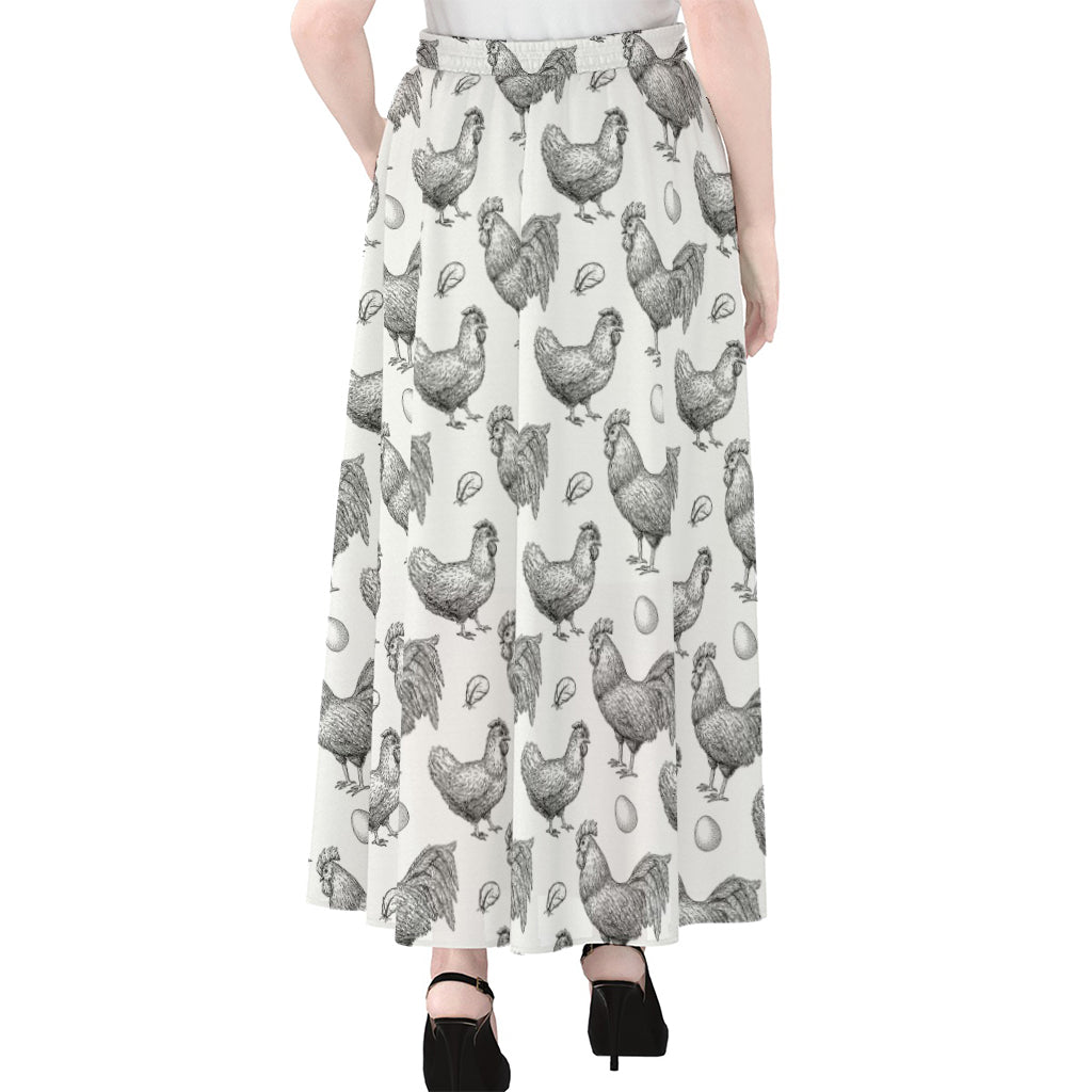 Hand Drawn Chicken Pattern Print Chiffon Maxi Skirt