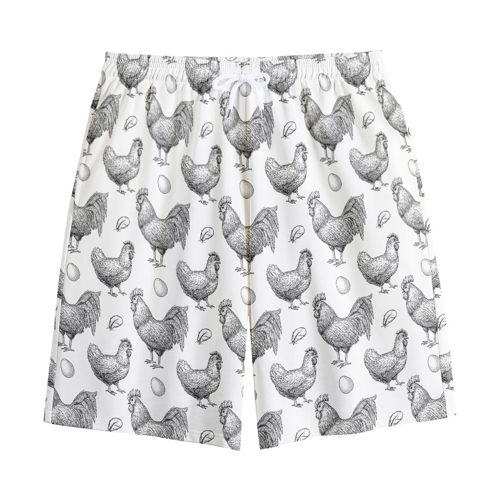 Hand Drawn Chicken Pattern Print Cotton Shorts