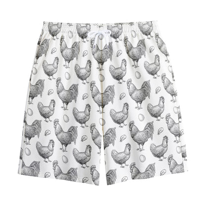 Hand Drawn Chicken Pattern Print Cotton Shorts