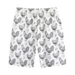 Hand Drawn Chicken Pattern Print Cotton Shorts
