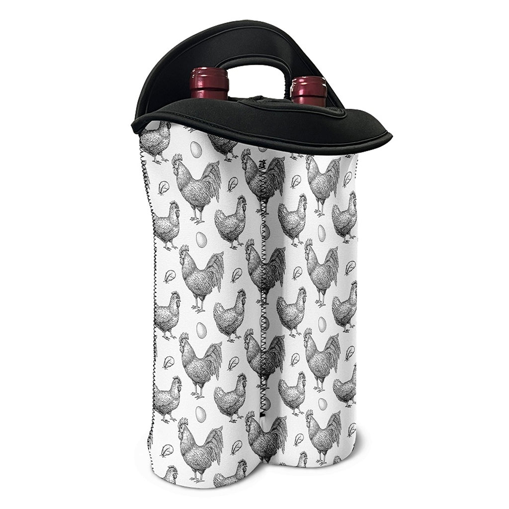 Hand Drawn Chicken Pattern Print Double Neoprene Wine Tote