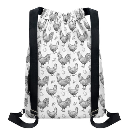 Hand Drawn Chicken Pattern Print Drawstring Backpack