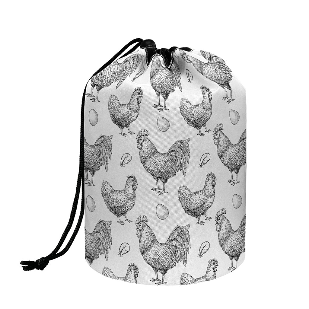 Hand Drawn Chicken Pattern Print Drawstring Makeup Bag