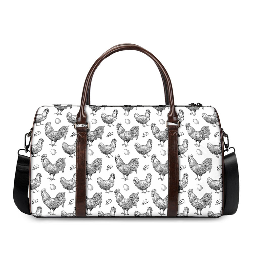 Hand Drawn Chicken Pattern Print Duffle Bag