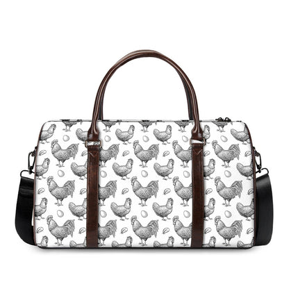 Hand Drawn Chicken Pattern Print Duffle Bag