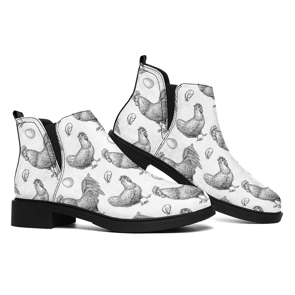 Hand Drawn Chicken Pattern Print Flat Ankle Boots