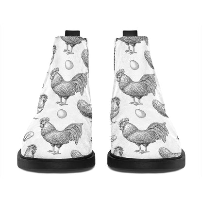 Hand Drawn Chicken Pattern Print Flat Ankle Boots