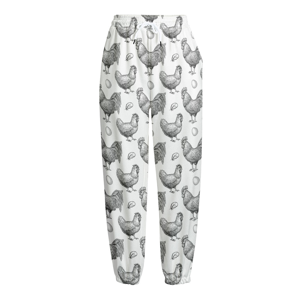 Hand Drawn Chicken Pattern Print Fleece Lined Knit Pants