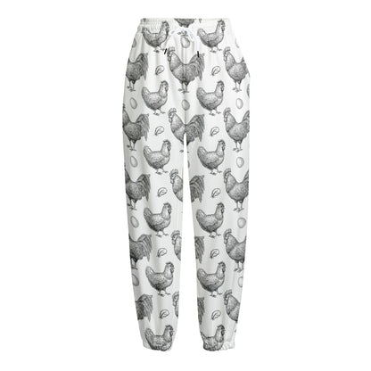 Hand Drawn Chicken Pattern Print Fleece Lined Knit Pants