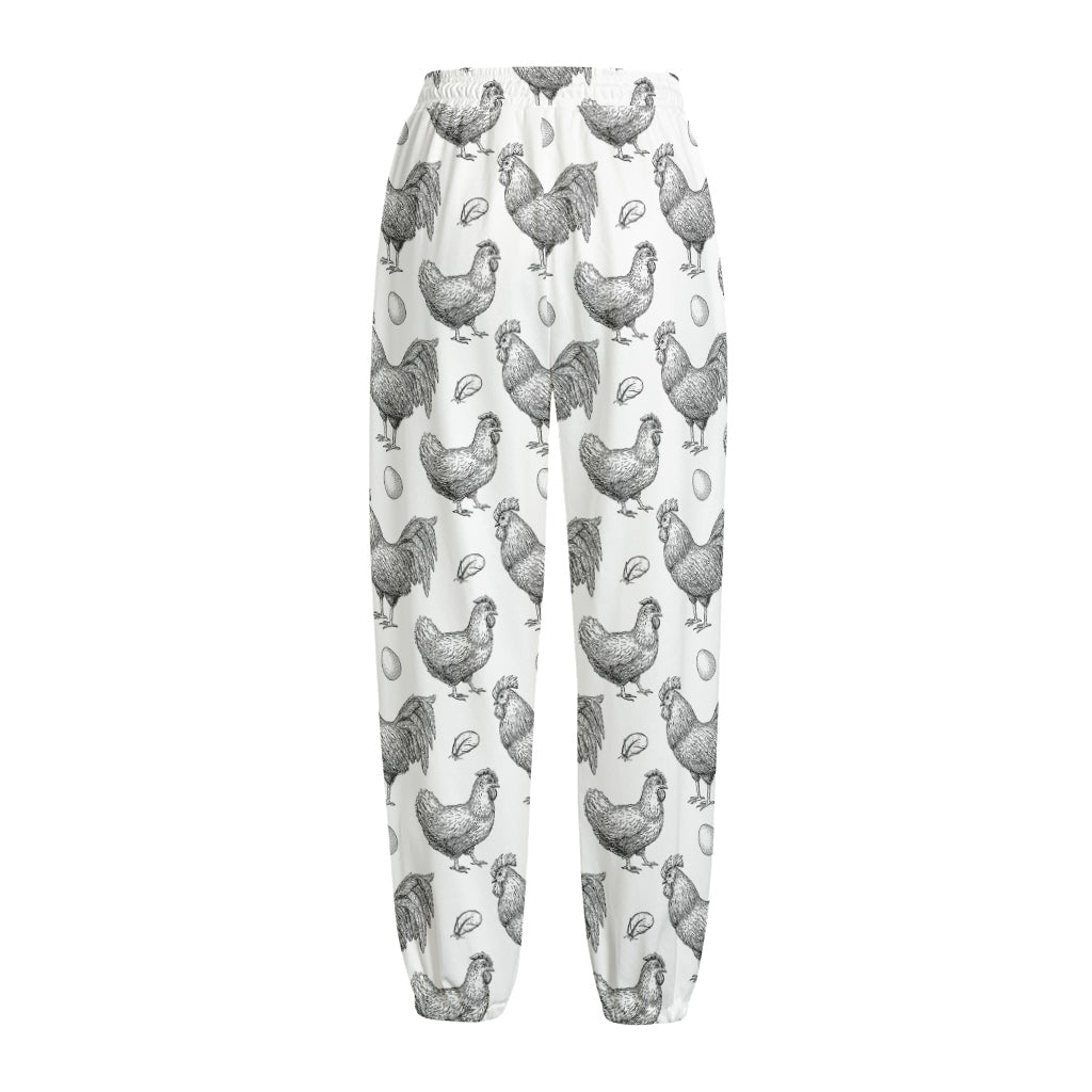 Hand Drawn Chicken Pattern Print Fleece Lined Knit Pants