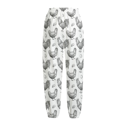 Hand Drawn Chicken Pattern Print Fleece Lined Knit Pants