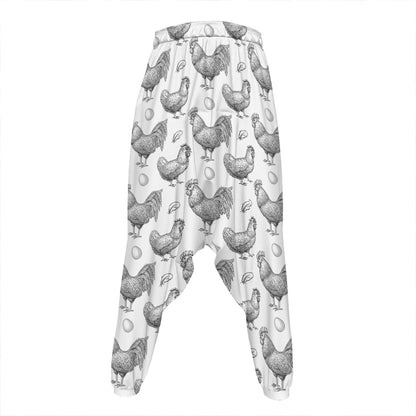 Hand Drawn Chicken Pattern Print Hammer Pants